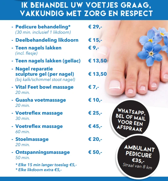 Tarieven Pedicure Voetjes Opgelet